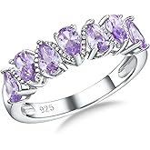 RANDES Pear Cut Half Eternity Band Rings for Women 7 Stone Engagement Ring 925 Sterling Silver Created Gemstone Ring Birthstone Rings Wedding Bands Size 6 to 10