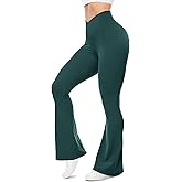 UEU Flare Leggings for Women with Tummy Control, V Crossover High Waisted Yoga Pants, Bootcut Wide Leg, 29-33" Inseam