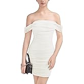 EXARUS Girls Off Shoulder Ruched Bodycon Dress Teen Sleeveless Holiday Tween Mini Dresses Dance Winter Formal Prom
