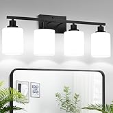 MOKATNG 4-Light Bathroom Light Fixtures, Vanity Light with Milky White Shades, Matte Black Bathroom Light Fixtures Over Mirro