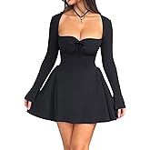 ABINGOO Women Long Sleeve Mini Dress Sweetheart Neckline Bodycon Short Dress Club Cocktail Party Corset Dresses