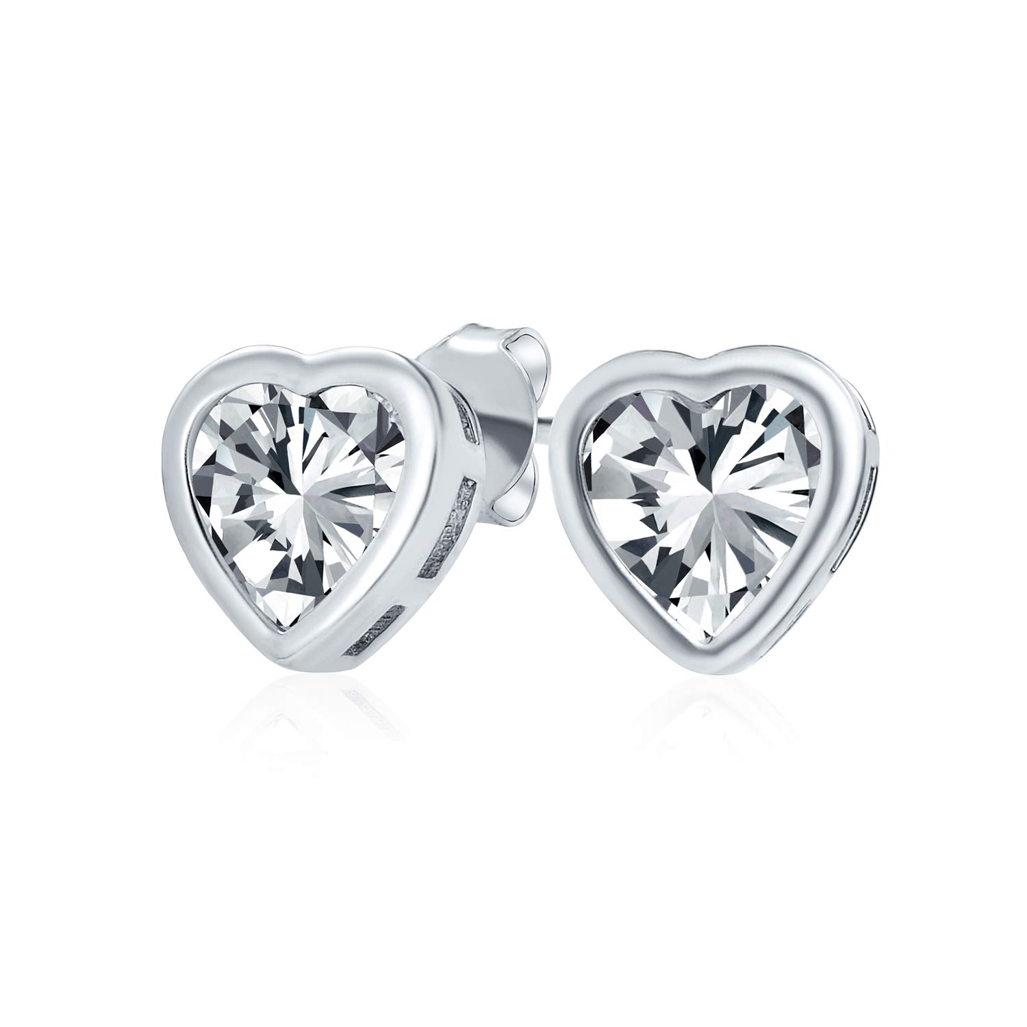 Cubic Zirconia Bezel Set Heart Shaped CZ Solitaire Stud Earrings For Women For Girlfriend .925 Sterling Silver 7MM — image 1