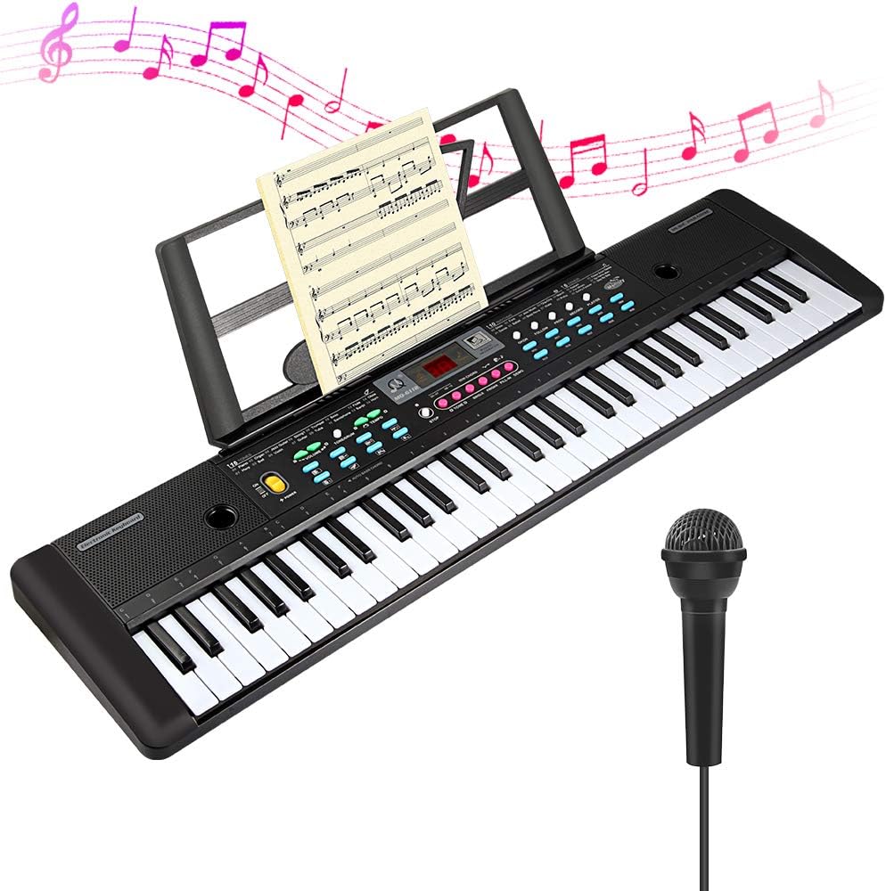 CHUYANG 61 Keys Keyboard Piano, Electronic Digital Piano with Built-In Speaker, Microphone, Sheet Stand and Power Supply, Portable Keyboard Gift Teaching Toy for Beginners