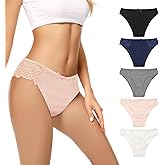 Youngsing Women's Bikini Panties Women Underwear Lace Cheeky Panties Low Rise Lady Hipster Cotton Panty 5pcs