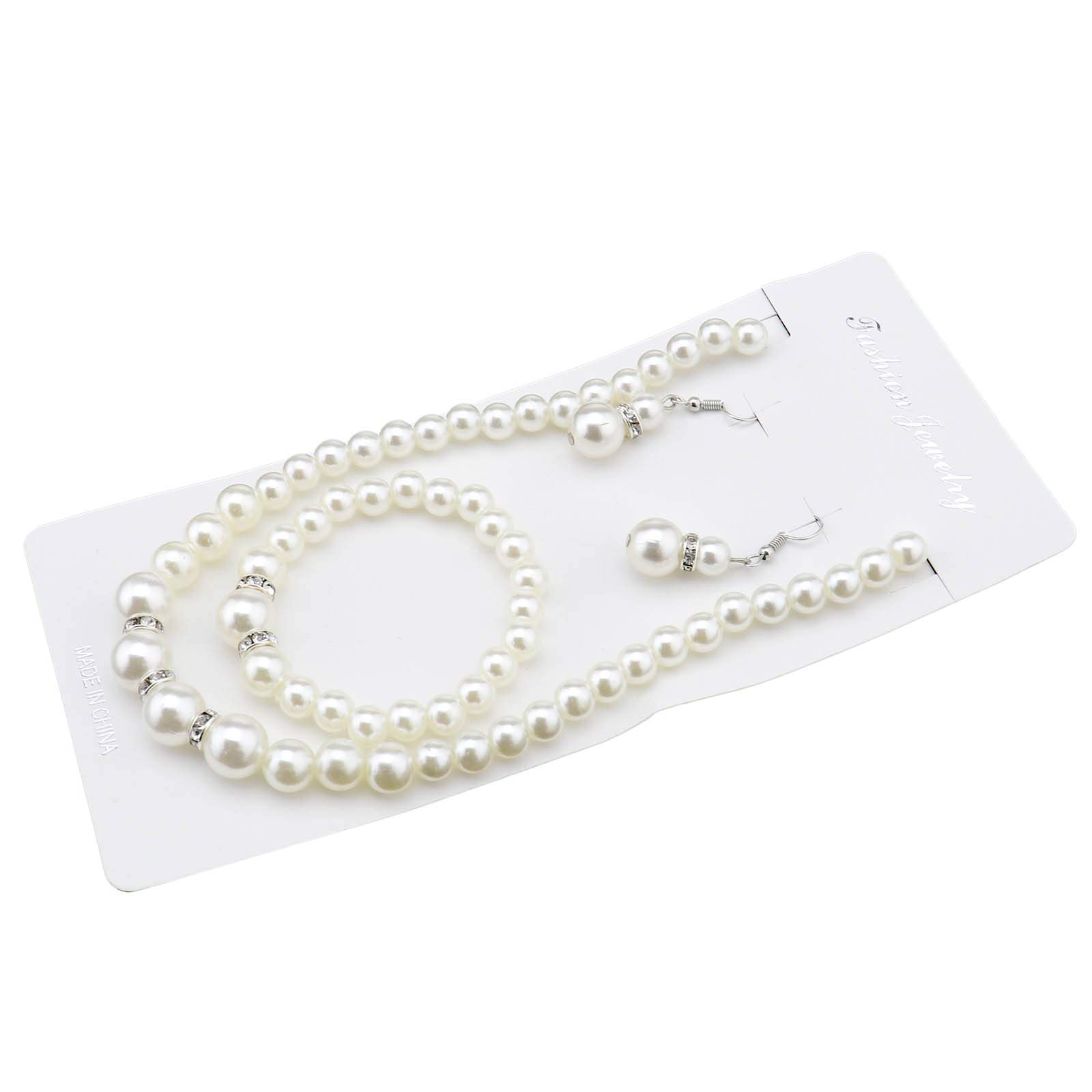 D2D Pearl Crystal Necklace Elegant Wedding Bride Bridesmaid Faux Pearl Necklace Earrings Bracelet