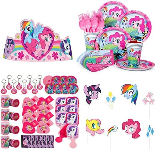 My Little Pony Party Favors for Kids (120 Piece ), 48 Packs Party Favors, Party Kit (Serve 8), 8 Piece My Little Pony Photo Booth Props, and 8 Piece Rainbow Dash Party Tiaras