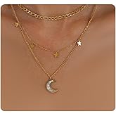 Seamido Layered Gold Necklaces for Women, Waterproof 14K Gold Plated Charm Necklaces, Cute Summer Pearl Moon Cross Seashell Beach Choker Trendy Jewelry Birthday