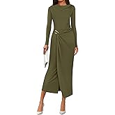 PRETTYGARDEN Women's Fall Wedding Guest Cocktail Midi Dresses Elegant Long Sleeve Bodycon Ruched Dress 2026 Fashion Clothing