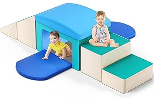 SURPCOS Foam Climbing Blocks for Toddlers - Soft Play Set for Toddlers 1-3 - Climbing Toys - Baby Climbing Gym Foam - with Slide Stairs and Tunnel - Great for All Ages (6 Pc Blue Soft Play Area Set)