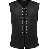EverLove Men's Steampunk Vintage Medieval Vest Renaissance Lace-up Waistcoat Plus Size Pirate Costume Top