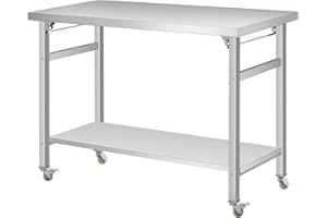 60X24 Inch Stainless Steel Folding Table, 920 Lbs Commercial Grade Prep Table with Undershelf and Lockable Casters, Double Ti