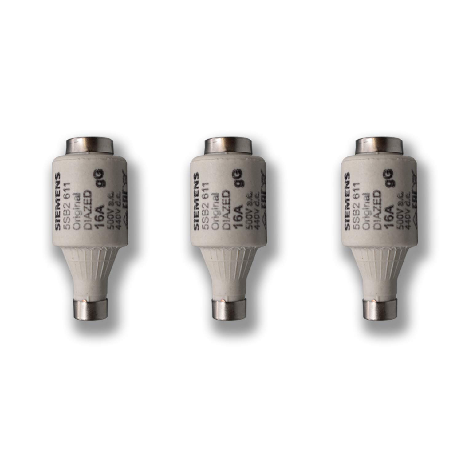 3 Stück Siemens Indus. Sector Diazed fuse GL DII E27 16A 500V 5SB261 - VPE = 3 Stück