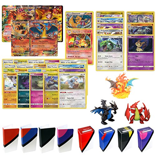 Pokemon Cards Charizard Lot with Charizard EX and Charizard Rare GUARANTEED - Also includes 3 Foil Rares, 5 Foil Cards, 20 Regular Pokemon Cards, Charizard Figure, TopDeck Deck Box and Mini Binder