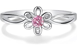 Precious Pieces Sterling Silver Simulated Birthstone Baby Ring with Flower for Little Girls