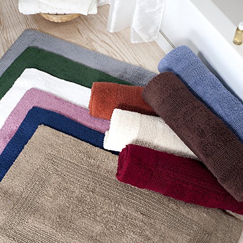 image for Cotton Bath Mat Set- 2 Piece 100 Percent Cotton Mats- Reversible, Soft