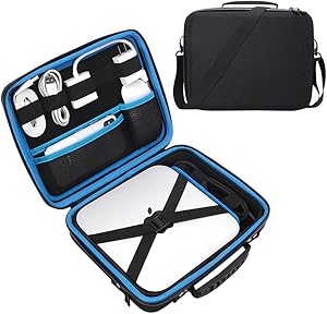 Esimen Hard Travel Case for Apple Mac Mini 3.6GHz 2.8GHz 2.6GHz,Mouse, USB-C Digital Multiport Adapter Charger Data Cable Storage Bag Carry Bag Protective Box Handbag (Black+Blue)