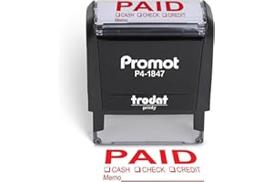 Promot Paid Stamp Self Inking Stamp - Paid Stamp for Office, Accounts Payable Stamp w/Type and Memo - Rubber Stamps for Retail Use, Red Ink Stamp, Self Inking Stamp for Business Supplies