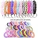 QY 12PCS Bright Colorful Patterns Plastic Spiral Coil Wrist Band Key Ring Chain