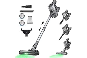 Proscenic P13 Cordless Vacuum Cleaner for Home,35Kpa Suction Lightweight Stick Vacuum with Green Light,LED Display,Max 50mins Runtime,Ease of use Vacuum for Pet Hair,Hard Floor & Carpet