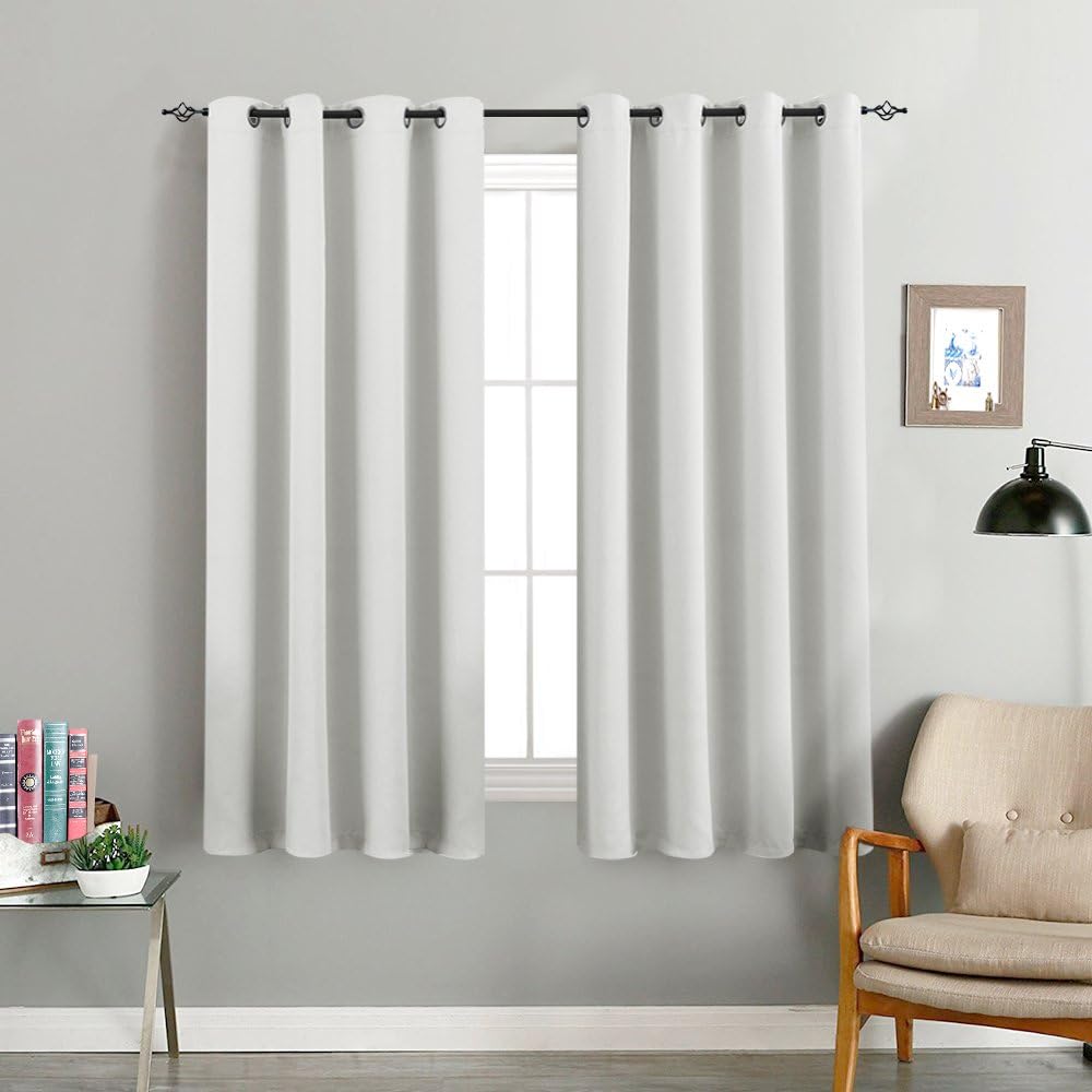 Vangao Greyish White Curtain 63 Inches Length for Living Room Bedroom Room Darkening Window Treatment Panel Triple Weave Moderate Blackout Drape Grommet Top 2 Panel