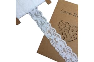 LUMKET Lace Realm 1.5 inch Wide White Stretch Floral Pattern Lace Ribbon Trim for Sewing, Gift Package Wrapping, Floral Designing & Crafts-10 Yards (3601 White)