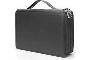 Vomgomfom Colored Pencil Case - 200 Slots Pencil Holder with Zipper Closure Deluxe PU Leather Large Capacity Pencil Case for Watercolor Pens or Markers, Pencil Case Organizer for Artist (Black)