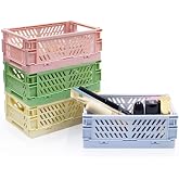 Xhwykzz 4 Pack Mini Foldable Plastic Small Baskets for Organizing and Storage, Collapsible Storage Crate for Home Bedroom Office Classroom Drawer Organizers (5.9x3.9x2.2in) Mini Size