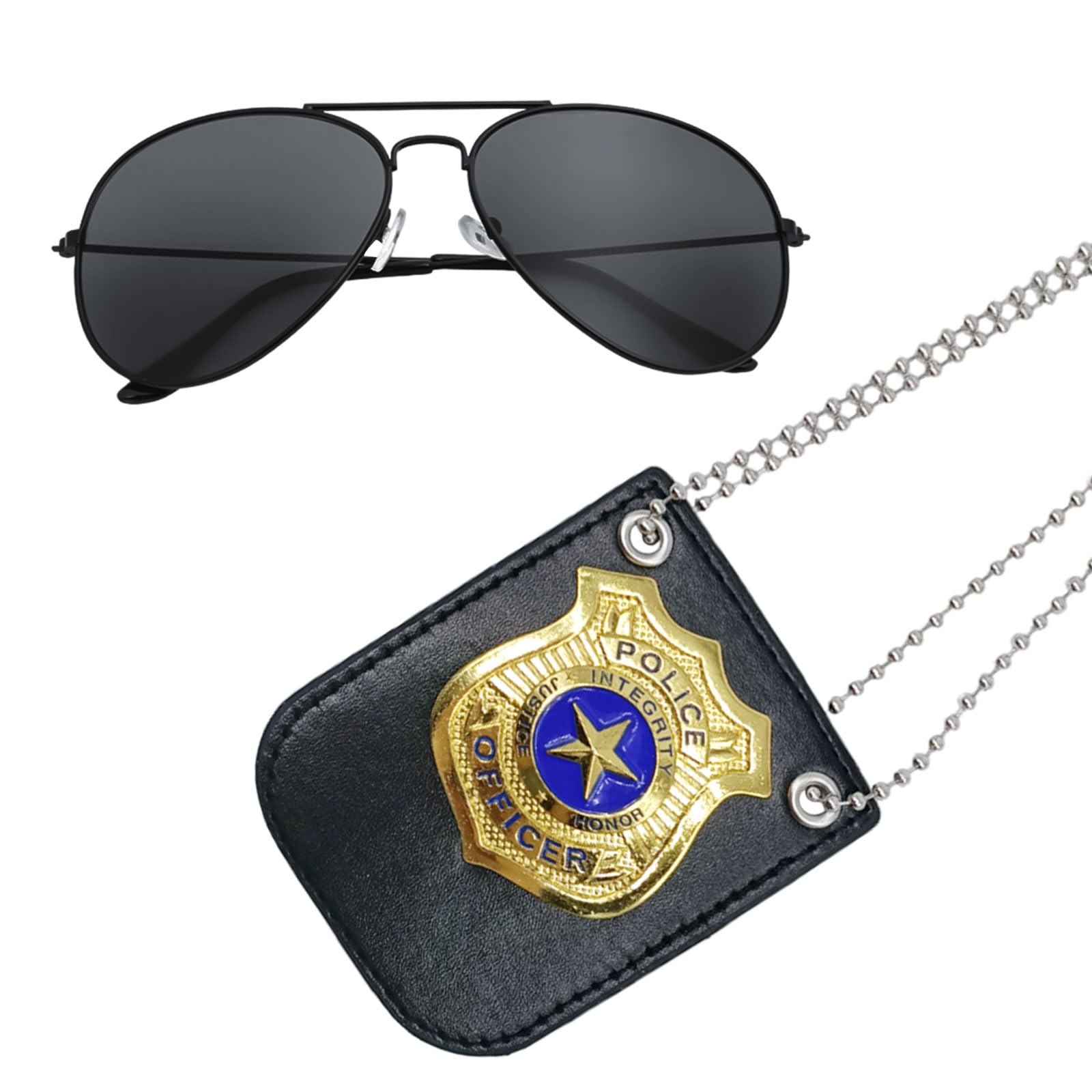 FUIPVGI 2 Pcs Kids Police Officer Costume Accessories - Sunglasses, Badge, for Boys & Girls Aged 3-7, Fancy Dress, Halloween, Birthdays (Gold)