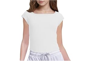 Girls Crop Tops Summer Short Sleeve T Shirts Kids Square Neck Blouse Teees Basic Slim Fit Tshirt Casual Clothes