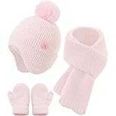 Toddler Hat and Gloves, Baby Beanie Scarf Neck Gaiter Mittens Sets for 0-6 6-12 Months 2t-4t, Kids Winter Hat with Ear Flaps