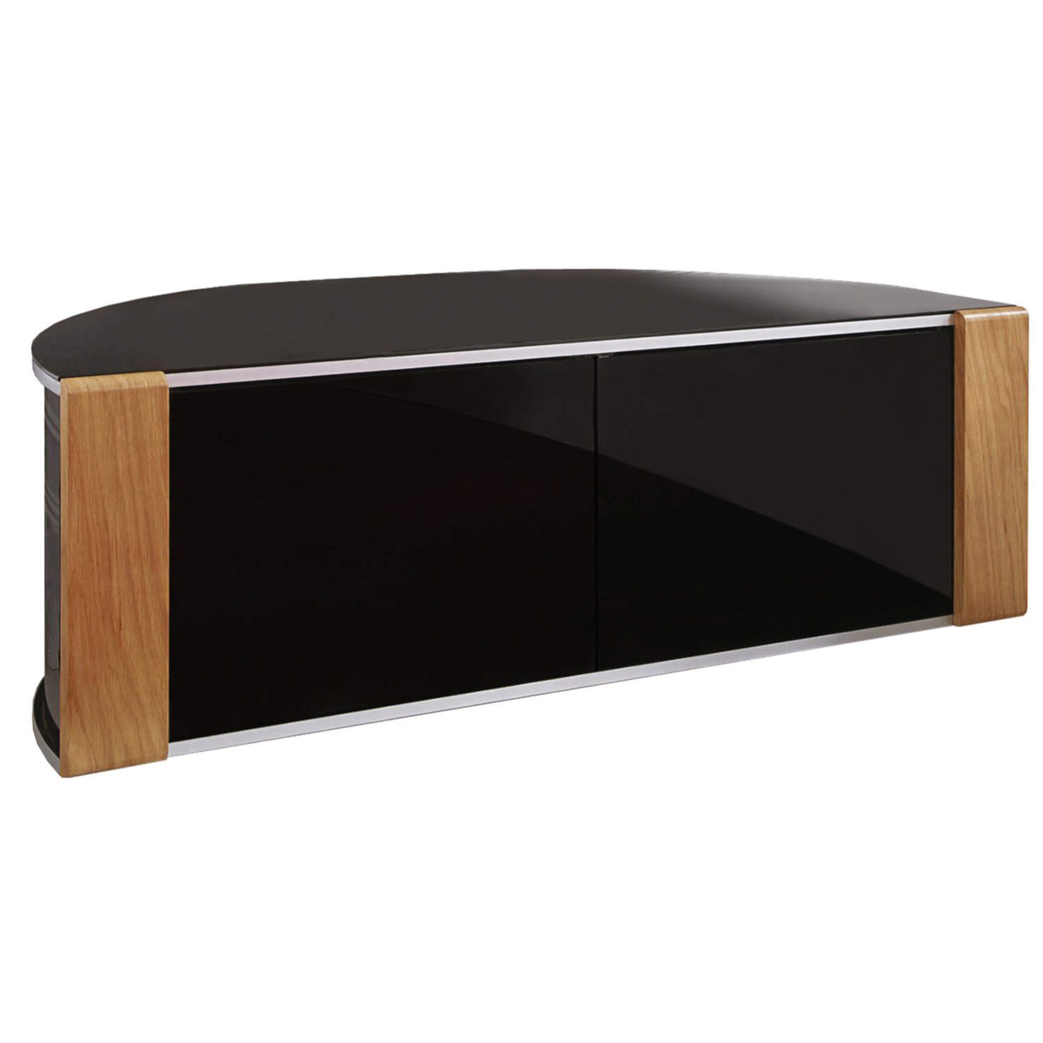 MDA Designs Sirius 1200 Beam Thru Remote-Friendly Gloss Black with Walnut & Oak Interchangeable Trims 32"-52" Flat Screen TV Cabinet