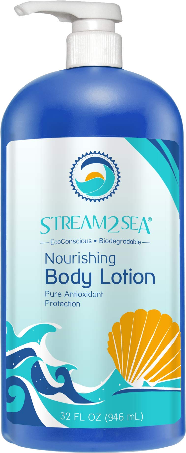 STREAM 2 SEA Nourishing Body Lotion For Dry Skin, 32 Fl oz Vitamin E Squalene Reef Safe and Paraben Free After Sun Moisturizing Body Lotion, Nourish and Protect Skin from Sun Exposure and Dry Weather