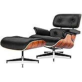 Mid-Century Chaise Lounge Chair and Ottoman for Living Room and Office with Genuine Leather and Strong Metal Base Support, 10