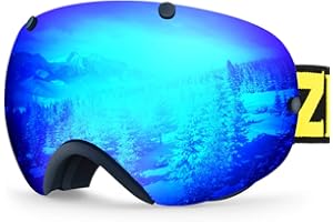 ZIONOR XA Ski Snowboard Snow Goggles for Men Women Anti-fog UV Protection Spherical Dual Lens Design (VLT 18.4% Black Frame Revo Blue Lens)