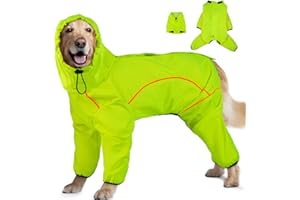 ADNIKIA Dog Raincoat, Waterproof Dog Rain Jacket with Removable Hood，Adjustable 4 Legs Pet Poncho with Leash Hole，Reflective Stripe Hooded Snowproof Windproof Clothes for Small to 3X-Large Dogs, XL