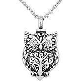 MZC Jewelry Owl Urn Necklace for Ashes Animal Cremation Keepsake Urn Jewelry Memorial Ash Holder Pendant for Men Women