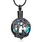 MFRZBVO Cremation Jewelry Tree of Life Circle Cat Urn Necklace for Human Ashes for Women Men Memorial Ashes Keepsake Pendant