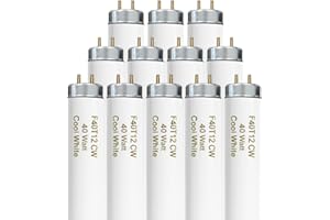 Konideke T12 48 Inches 40 Watt Fluorescent Tube, F40T12/841 Light Bulb, 4 Foot T12 Fluorescent Light Bulb, 4100K Cool White, F40T12/CW, 3250 Lumens, G13 Bi-Pin Base, 12 Pack