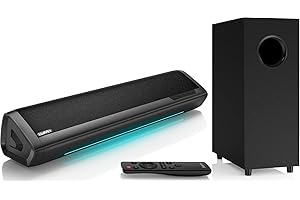 Saiyin Sound Bar for Smart TV with Subwoofer, 2.1 Deep Bass 100W Soundbar TV Speaker Home Theater Surround System PC Gaming Bluetooth/AUX/Optical Connection, Wall Mountable 17-inch
