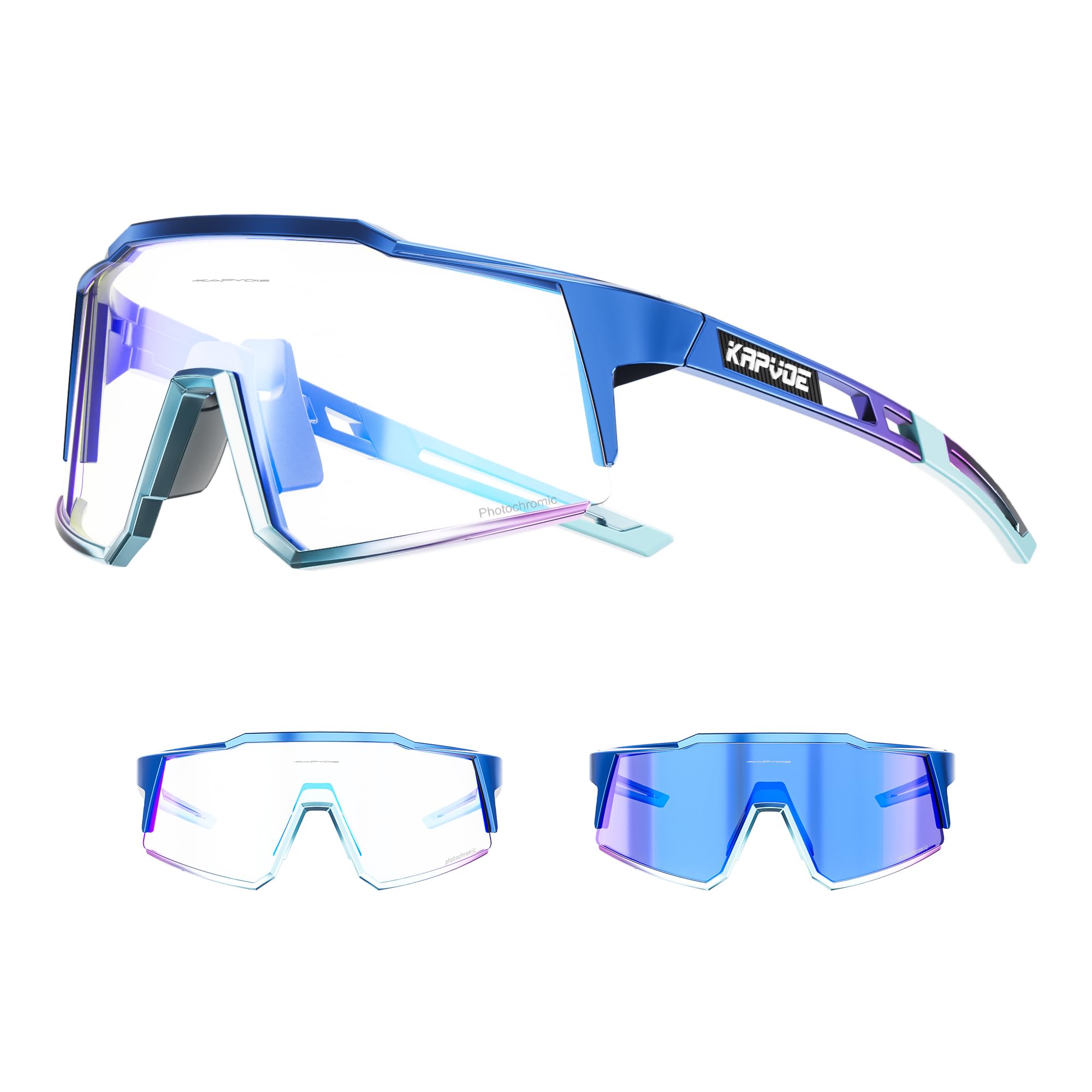 KAPVOE Photochromic Cycling Glasses with TR90 Sports Sunglasses Women Men Running Clear MTB Bike Bicycle Accessories Blue 05