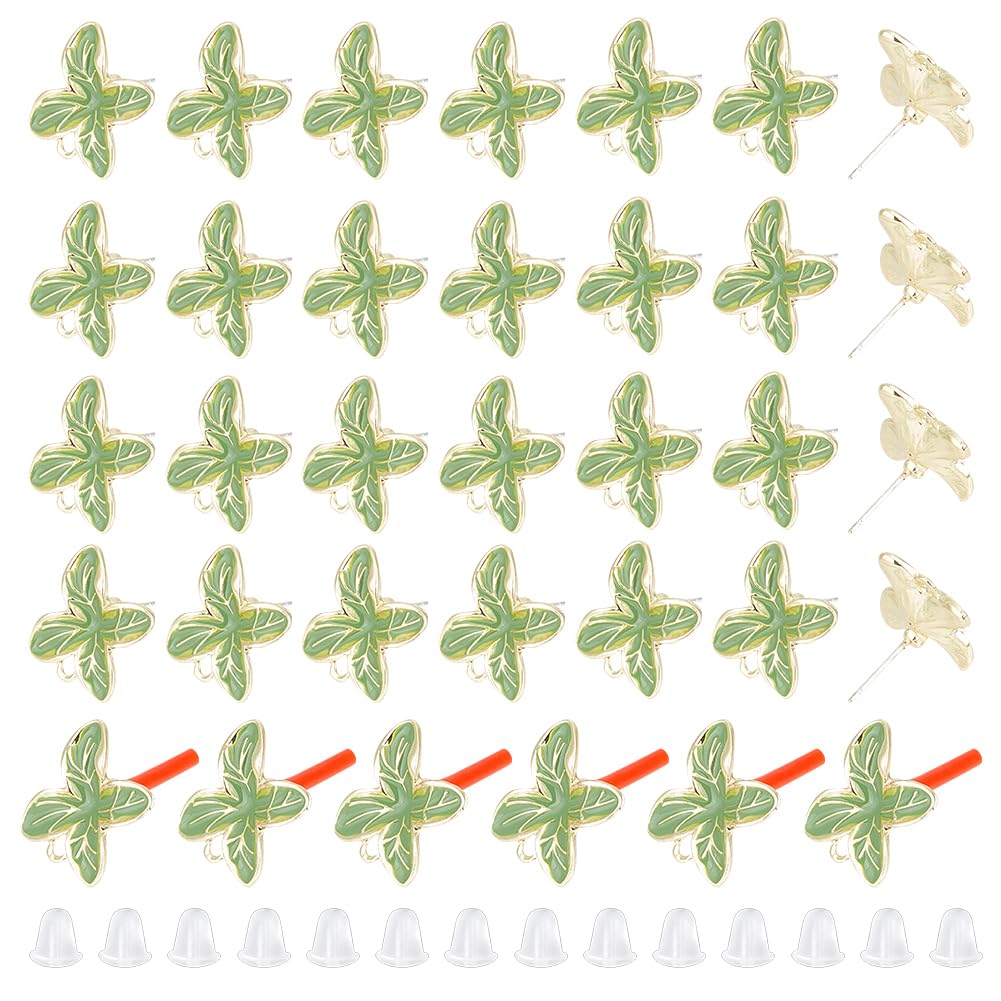 UNICRAFTALE About 20Pcs Alloy Enamel Leaf Stud Earring Accessories Lime Green Leaf DIY Stud Earring with Plastic Ear Nuts 0.9mm Pin Enamel Leaf Stud Earring Components for Earring Jewelry Making