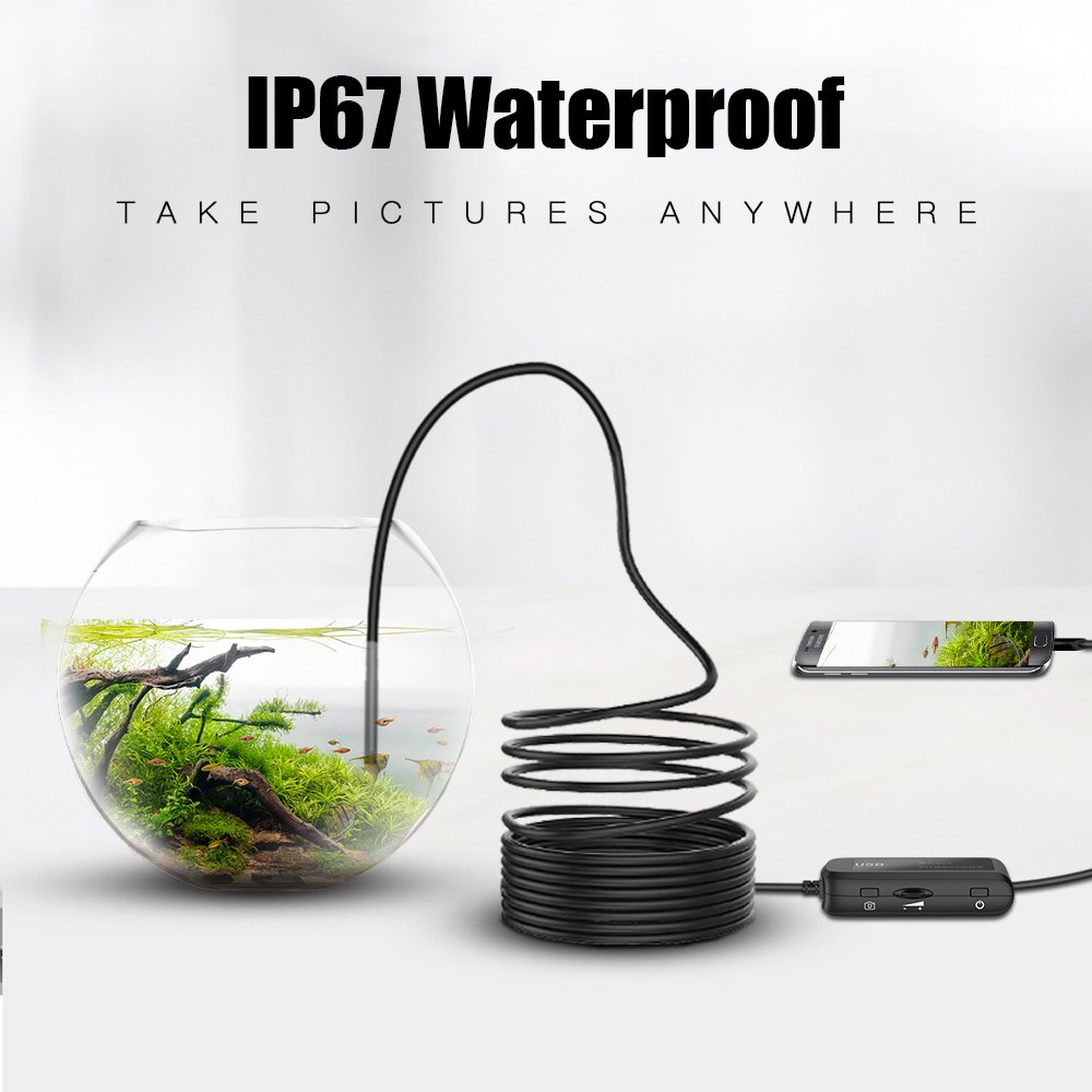 10M dInspection Etanche Cam/&eacute;ra 2.0 M/&eacute;gapixels 1200P HD C/&acirc;ble Semi Rigide Snake Boroscope avec 8 LED Adjustable Compatible Android IOS iPhone Smartphone Yakuin USB Endoscope