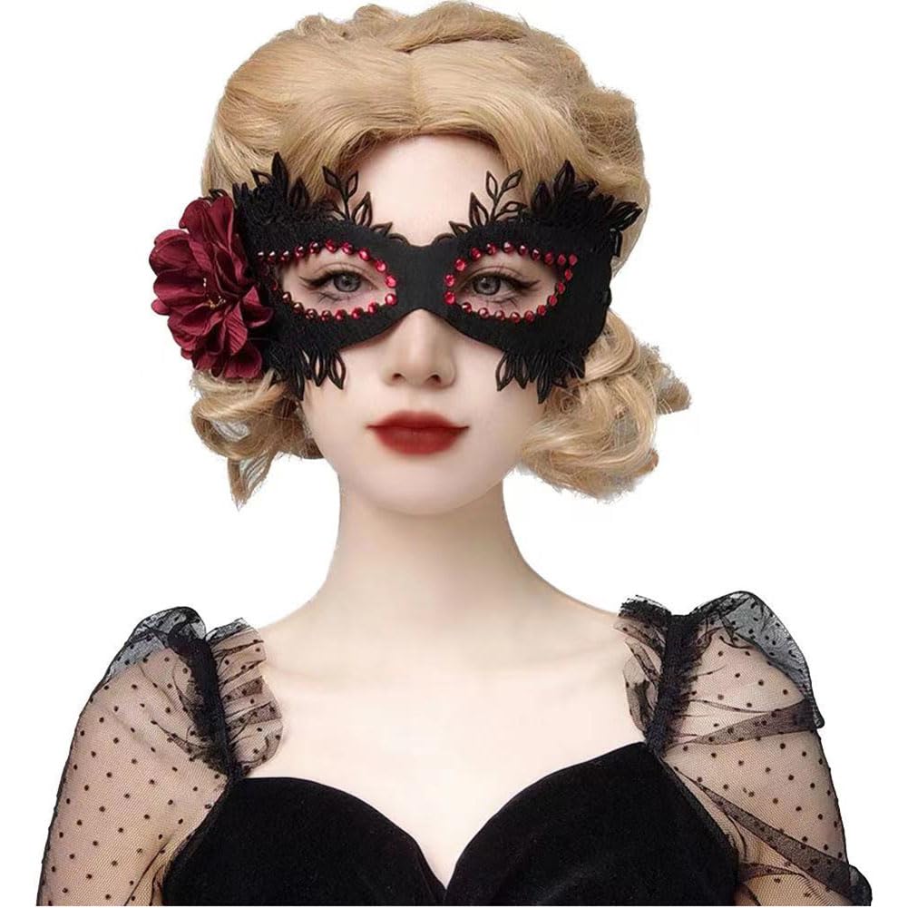 Clataly Flower Spider Death God Masquerade Mask Halloween Half Face Adult Crystal Masked Party Costume Cosplay Photo Props for Women Girls (Mask B)