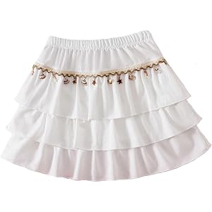 SHENHE Girl's Boho Tiered Ruffle Mini Skirt Shell Elastic Waist Flowy Summer Vacation Skirt