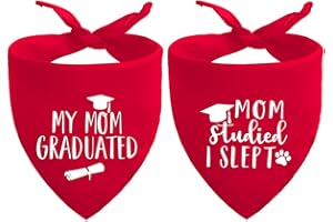 SARYBEI 2025 Red Graduation Dog Bandanas Puppy Scarf - My Mom Graduated Dog Outfits - 2 Pcs Adjustable Triangle Double-Layer Reversible Pet Bandanas for Small Medium Large Dogs