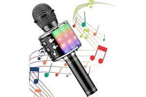 Wireless Bluetooth Karaoke Microphone, Rechargeable Battery, Colorful LED Lights, Portable Handheld Singing Karaoke Mic Speak