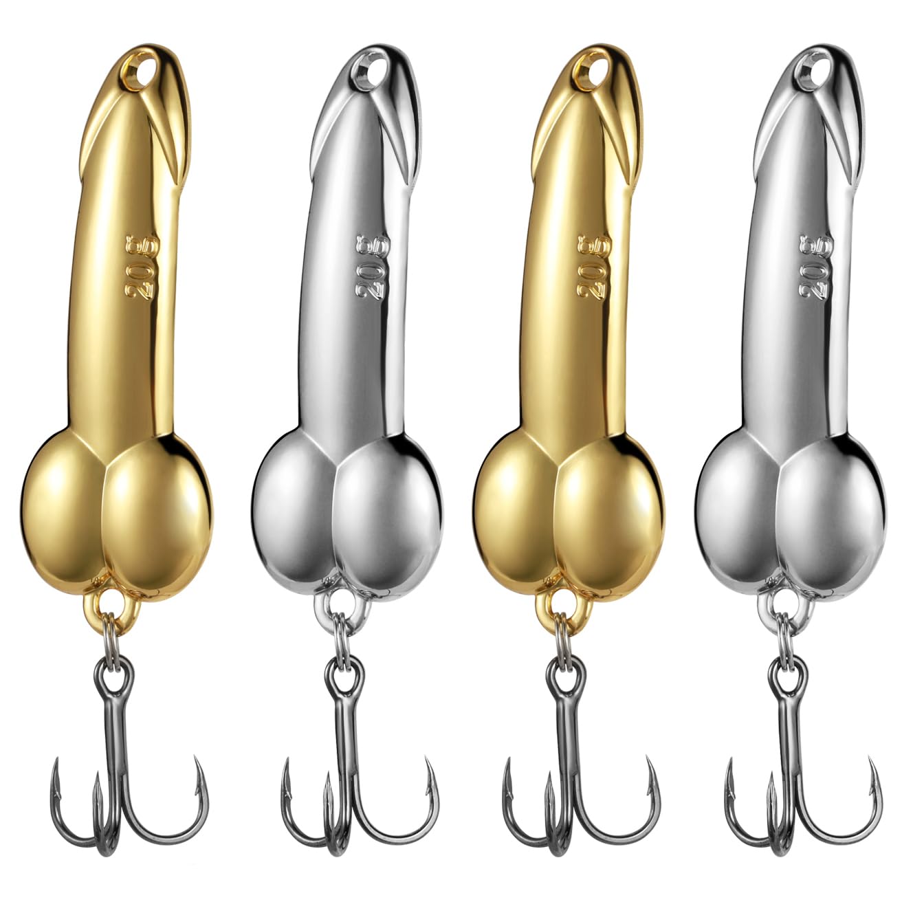 Annyswit 4 Pcs Metal Fish with Trebles Hooks & Rolling Fishing Swivels Zinc Alloy Spoon Lure Gold Silver Sequin Fishing Tackle Tool for Deepwater Bait & Bass Mandarin Fish (20g*4)
