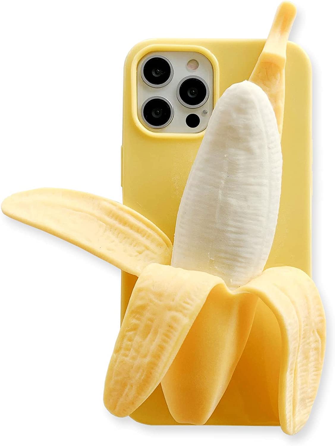 Yatchen Cute 3D Cartoon Case Compatible with iPhone 15 Pro Max,Unique Funny Banana Design Soft Decompression Silicone Case Ultra-Thin Non-Slip Shockproof Protective Case for iPhone