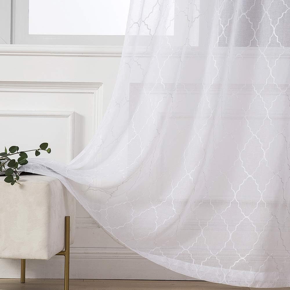 MIULEE Sheer Voile Moroccan Translucent Window Curtains Draperies for Bedroom Eyelet Top Decor for Living Room Nursery 2 Panels 55" Wx88 L Morocco White - Image 4