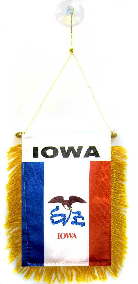 AZ FLAG - Iowa Mini Banner - 6'' x 4'' - 100% Polyester US state of Iowa Small Pennant for Car - Double-sided Flag with Suction Cup Hanger